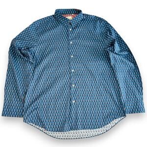 Paul Smith XXL Button Down Shirt Lock & Key Blue Pink 100% Cotton Made In Italy